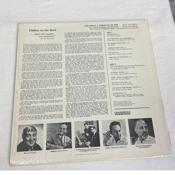 Vintage 1964 Zero Mostel in Fiddler On the Roof Musical Soundtrack Vinyl Record - Picture 2 of 2